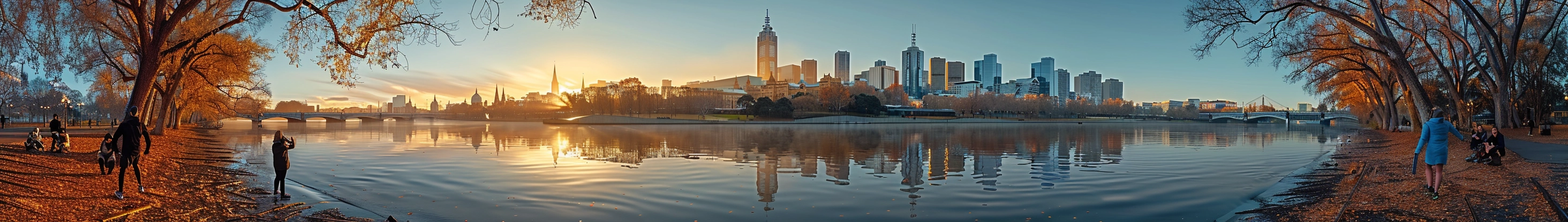 Cityscape with Lake and People